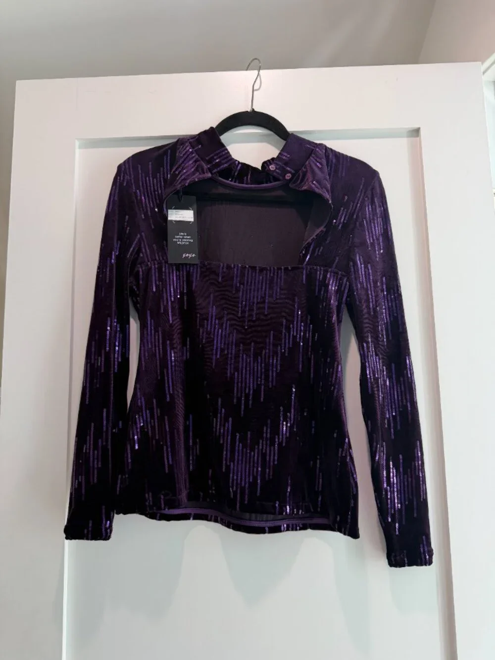 Wildfox Velvet Sequin Top & Skirt Set Dark Purple Cut Out Back NWT Sz Small